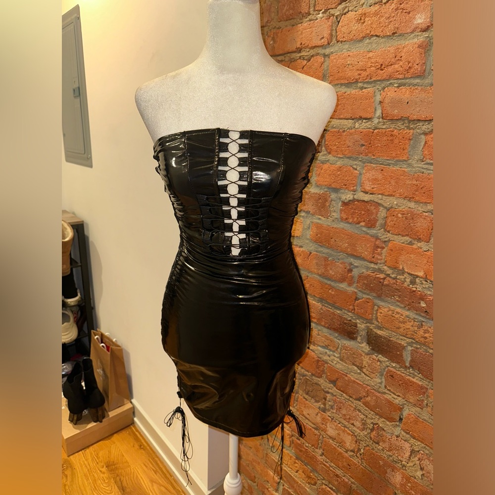 Black leather dress
